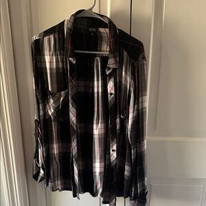A.N.A Black and Red Plaid Button-Up Shirt